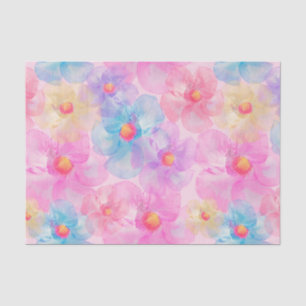 Papel De Seda Flores Amarelas de Cor da Água, Azul, Pastel