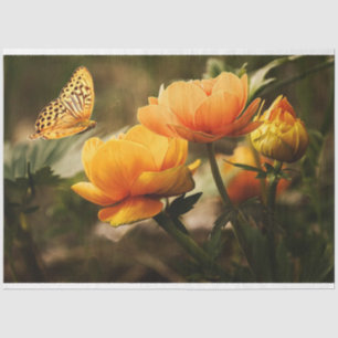 Papel De Seda Flores Amarelas Profundas Brilhantes com Borboleta