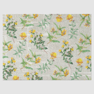 Papel De Seda Flores Amarelos Vintage em Decoupage de Jornal
