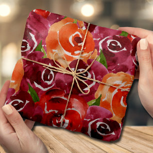 Papel De Seda Flores Aquarela Vermelho Laranja Clarete