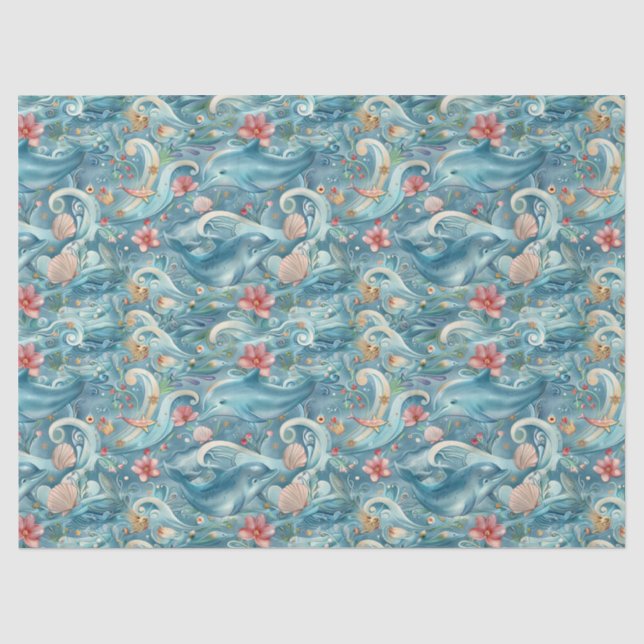 Papel De Seda Flores Aquáticas Fantasiosas em Aquarela Decoupage (Frente )