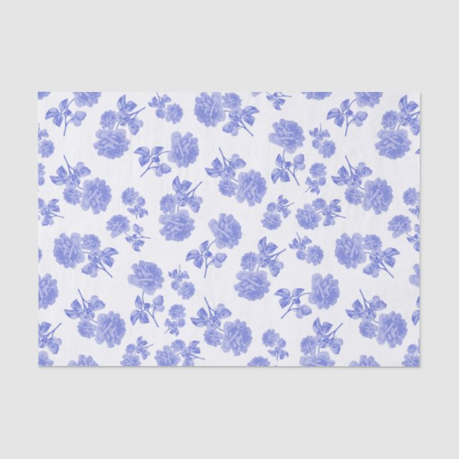 Papel De Seda Flores azuis e brancas delicadas florais (Frente )