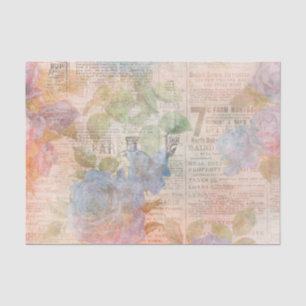 Papel De Seda Flores Azuis e Ephemera de Newsprint