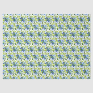 Papel De Seda Flores Azuis e Navy com Folhagem