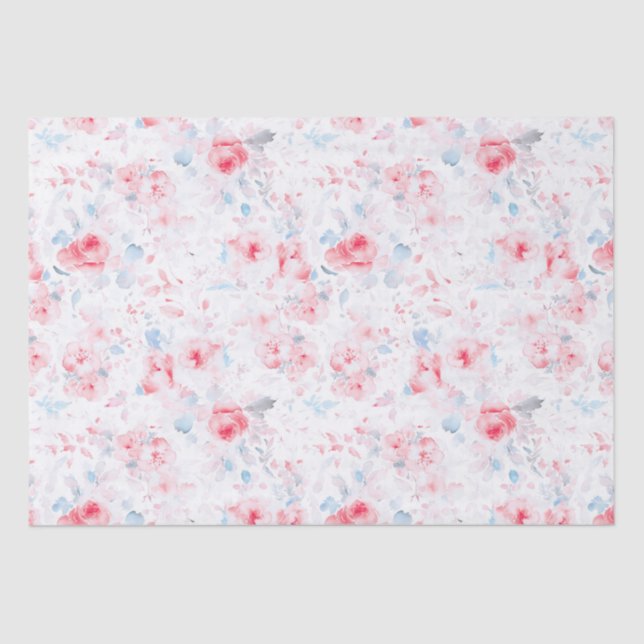 Papel De Seda Flores Azuis e Rosa Elegantes Românticas (Frente )