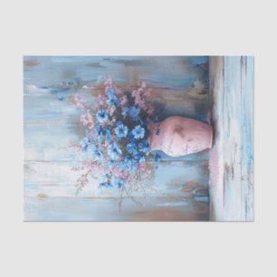 Papel De Seda Flores Azuis em uma Desanexação Rosa do Shabby