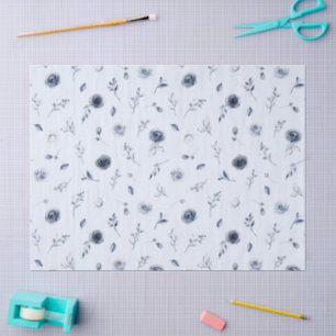 Papel De Seda Flores Azuis Marinho