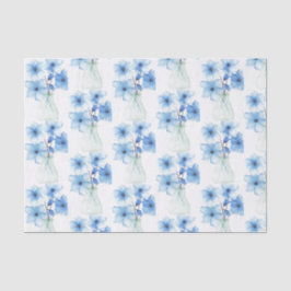 Papel De Seda Flores Azuis no vaso de vidro