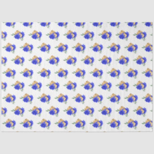Papel De Seda Flores azuis reais e padrão verde