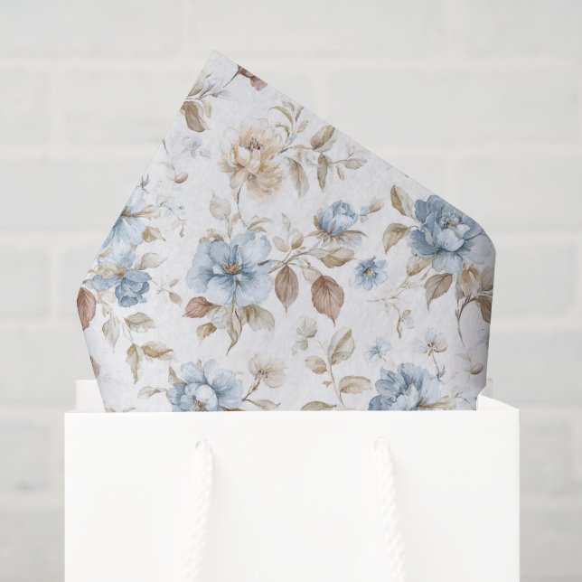 Papel De Seda Flores Azuis Românticas Bonitas Casamento (Sacola de presentes)