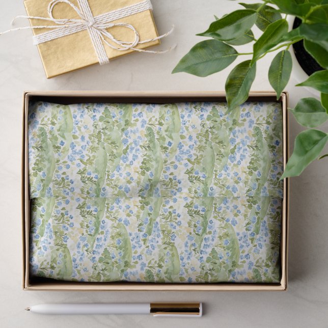 Papel De Seda Flores Azuis Verdes Aniversário (Presente)