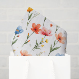 Papel De Seda Flores Azuis Vermelhas Rosadas