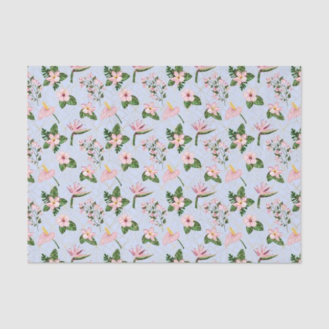Papel De Seda Flores azul claro e rosa (Frente )