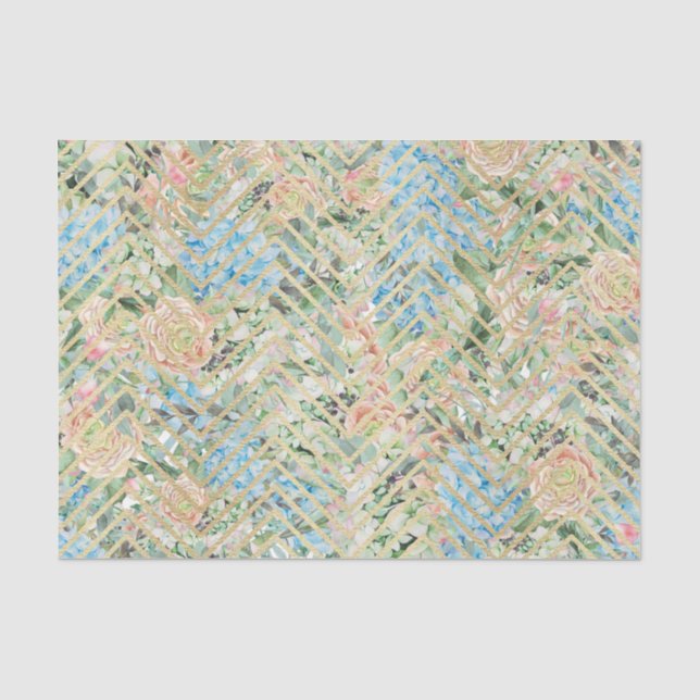 Papel De Seda Flores azul claro e rosa (Frente )