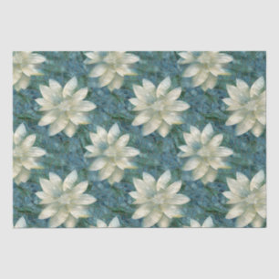 Papel De Seda Flores Azul e Branco