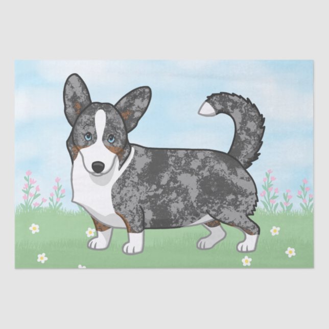 Papel De Seda Flores Blue Merle Cardigan Welsh Corgi (Frente )