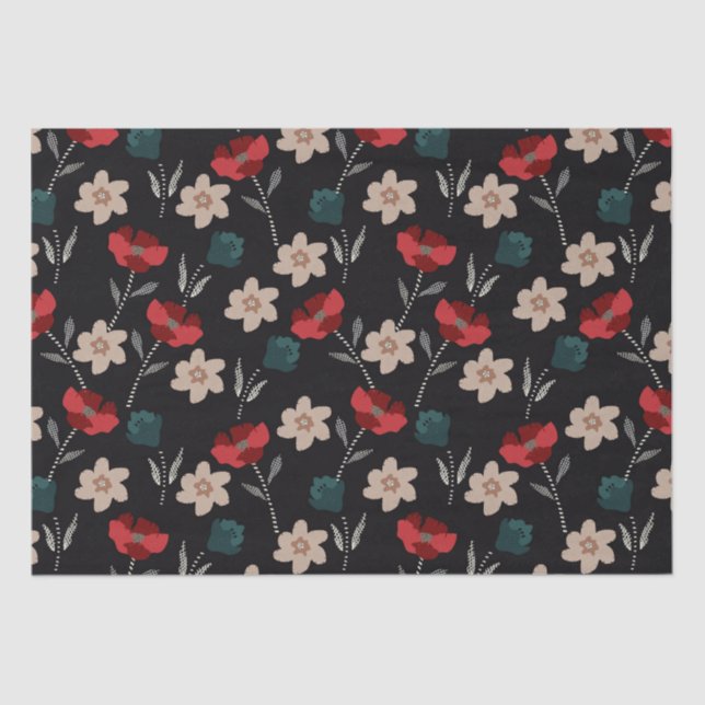 PAPEL DE SEDA FLORES BOHO ABSTRATO A PRETO (Frente )