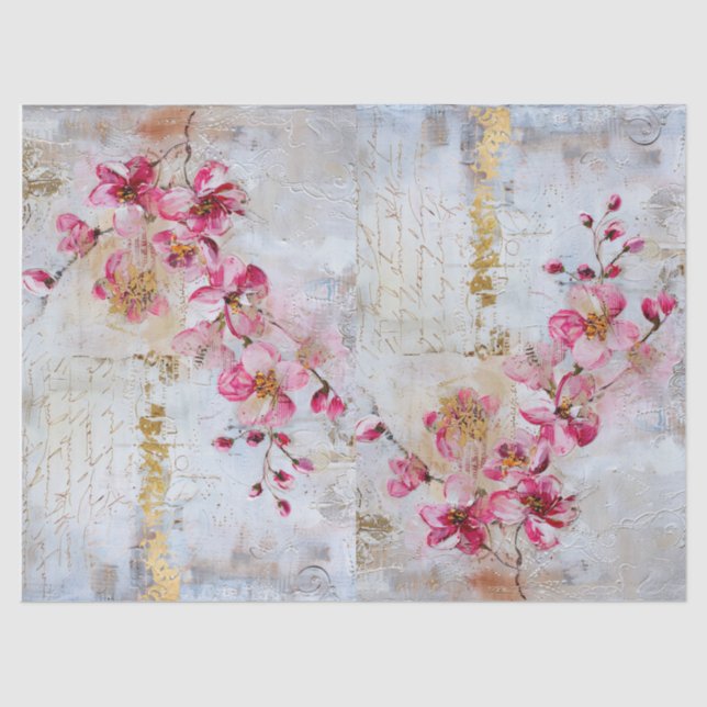 Papel De Seda Flores bonito, cor-de-rosa, em vindima (Frente )