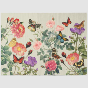 Papel De Seda Flores & Borboletas Vintage, Decoupage, Pewter