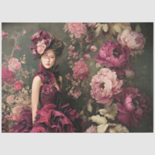 Papel De Seda Flores Borgonha, Gótico Vitoriano, Florais Sombrio