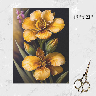Papel De Seda Flores Botânicas Amarelas Ilustração Grande