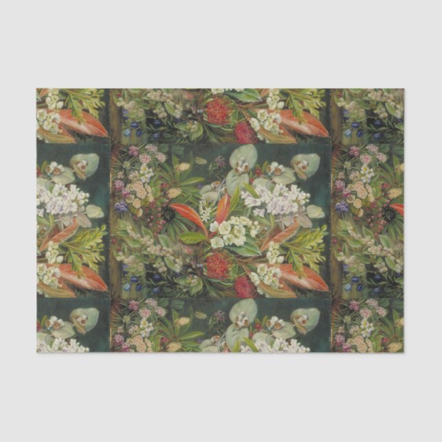 Papel De Seda Flores Botânicas em Fundo Escuro (Frente )