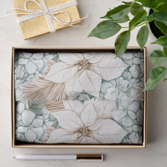Papel De Seda Flores Brancas Azuis Tropicais Casamento (Presente)