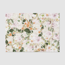 Papel De Seda Flores brancas com folhas verdes