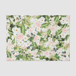 Papel De Seda Flores brancas com folhas verdes 3