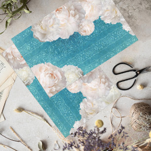 Papel De Seda Flores Brancas De Peônias Na Cor damasco De Turque