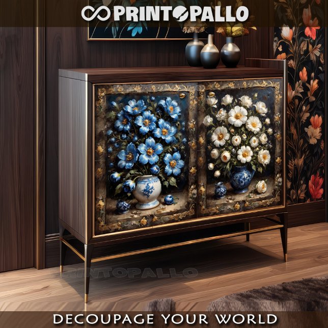 Papel De Seda Flores brancas e cerícolas para armário de duas po (Criador carregado)