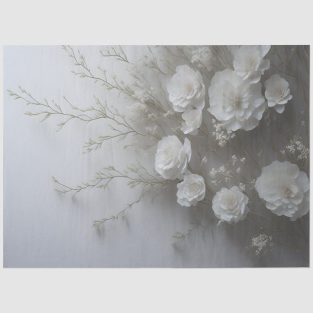 Papel De Seda Flores Brancas Elegantes Decoupage  (Frente )