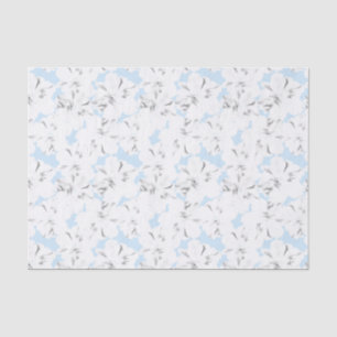 Papel De Seda Flores brancas em azul claro.