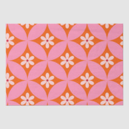 Papel De Seda Flores Brancas em Padrão de Círculos Rosa de Meado