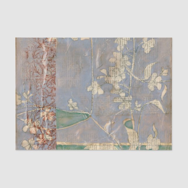 Papel De Seda Flores Brancas no Fundo de Newsprint (Frente )