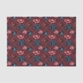 Papel De Seda Flores Burgundy e Azuis (Design 2 Série Vermelha)