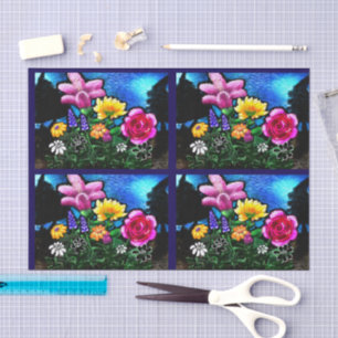 Papel De Seda Flores Caprichosas à Noite Decoupage