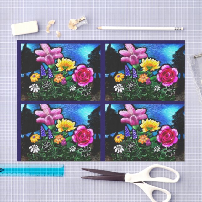 Papel De Seda Flores Caprichosas à Noite Decoupage (Arte )