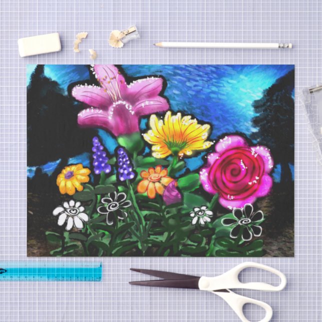 Papel De Seda Flores Caprichosas à Noite Decoupage (Arte )