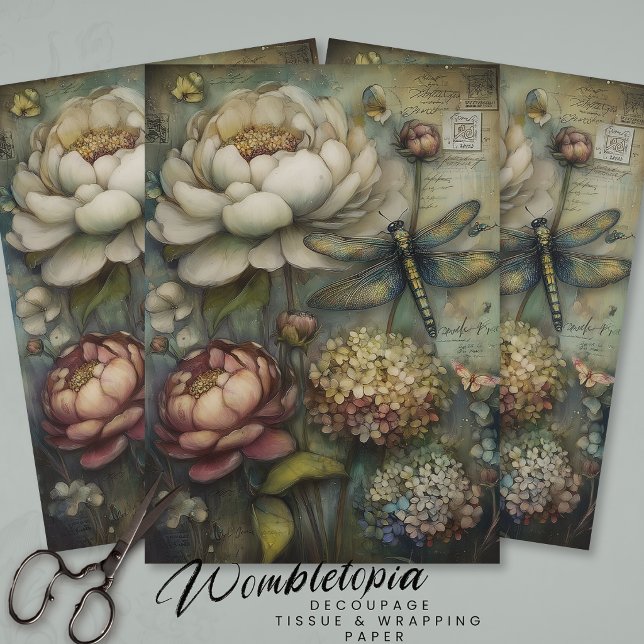 Papel De Seda Flores Caprichosas e Efêmeras de Libélula Decoupag (Criador carregado)