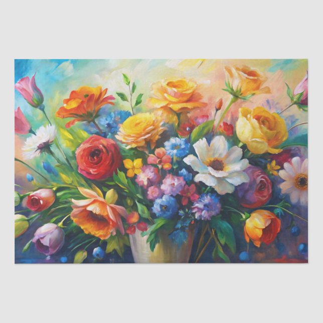 Papel De Seda Flores Coloridas e Vibrantes de Primavera Decoupag (Frente )