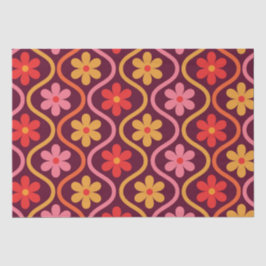 Papel De Seda Flores Coloridas Retro em Padrão Ogee Vintage