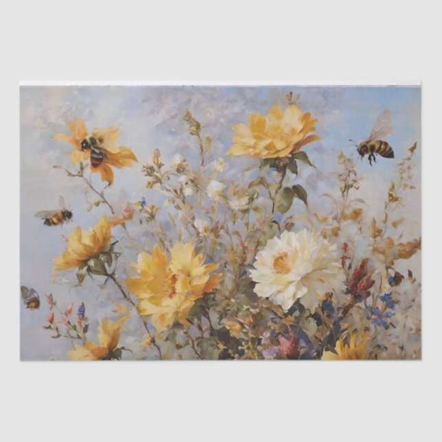 Papel De Seda Flores com Abelhas Decoupage (Frente )