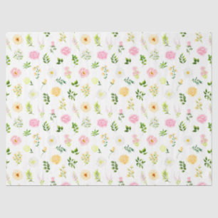 Papel De Seda Flores Cor-de-Rosa e Amarelas com Padrão de Folhag