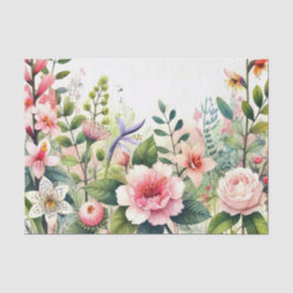 Papel De Seda Flores Cor-de-Rosa Folhas Verdes