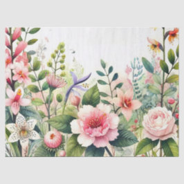 Papel De Seda Flores Cor-de-Rosa Folhas Verdes