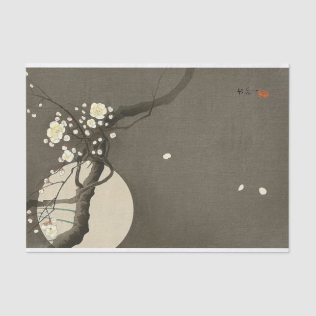 Papel De Seda Flores da ameixa na noite por Ohara Koson elegante (Frente )