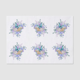 Papel De Seda Flores da Primavera, Borboletas e Conchas de Mar D