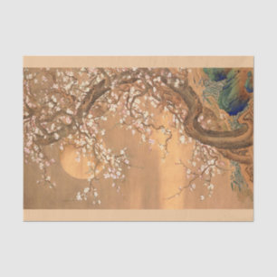 Papel De Seda Flores de ameixa rosa e branca à luz da lua, Shiza