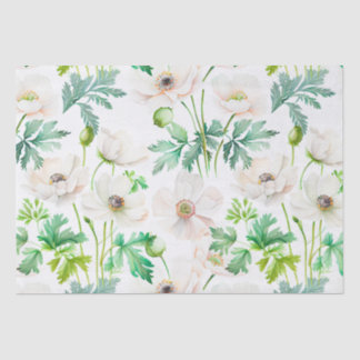 Papel De Seda Flores de anêmona branca pintadas em creme